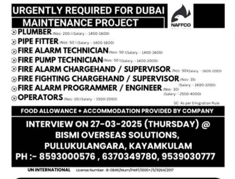 Urgent Hiring for Dubai Maintenance Project – High-Paying Jobs with Free Accommodation!