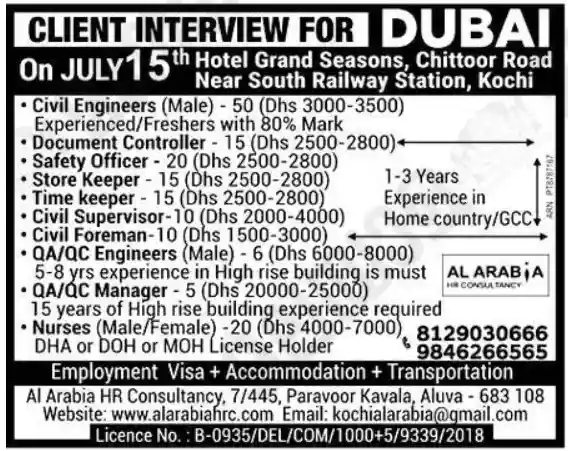 Urgent Job Openings in Dubai – Client Interview on July 15th in Kochi Apply Now!